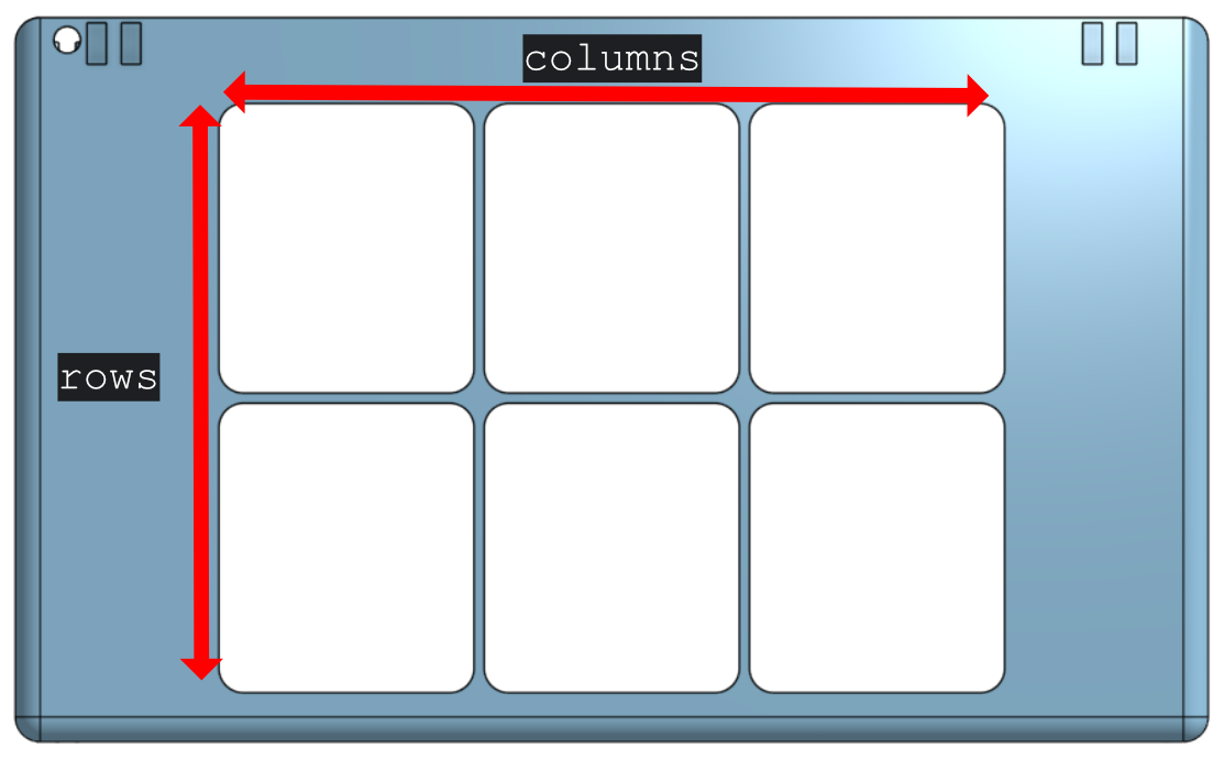 A CAD diagram of Backdrop Box showing rows and columns