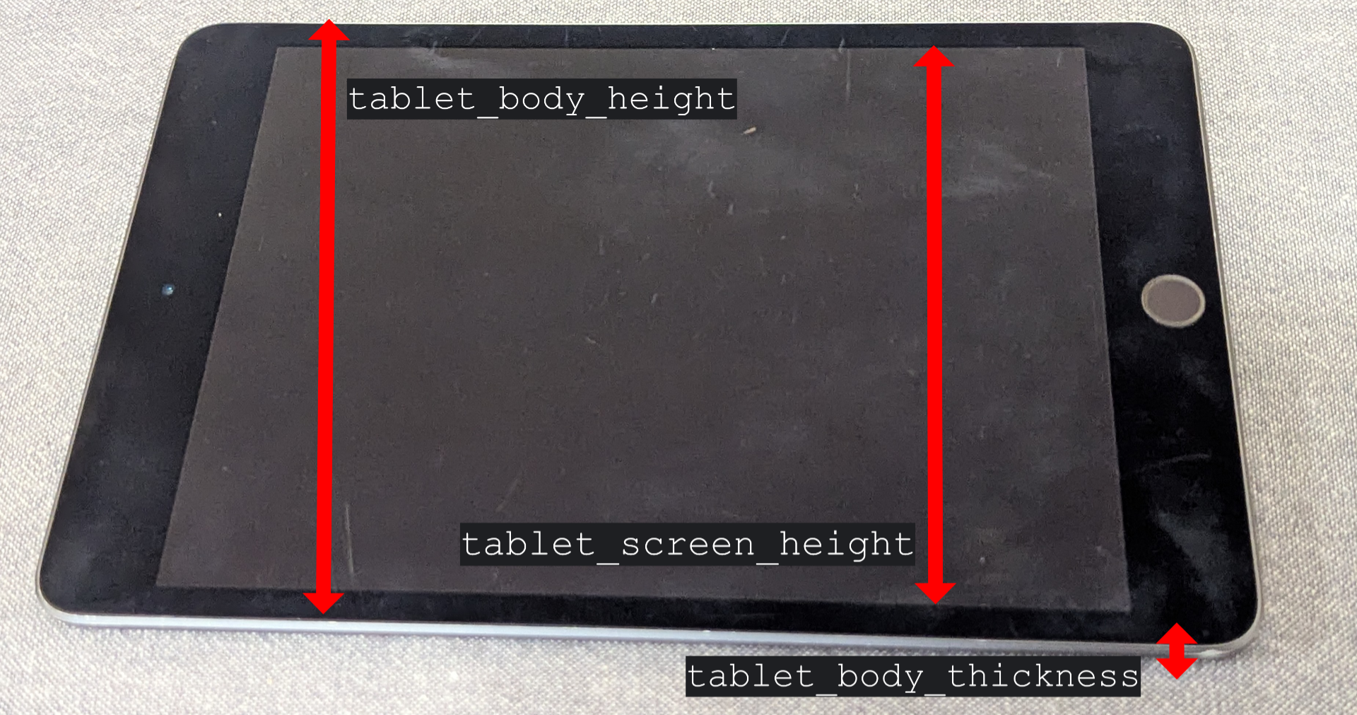 A picture of my heavily used iPad with tablet height instructions