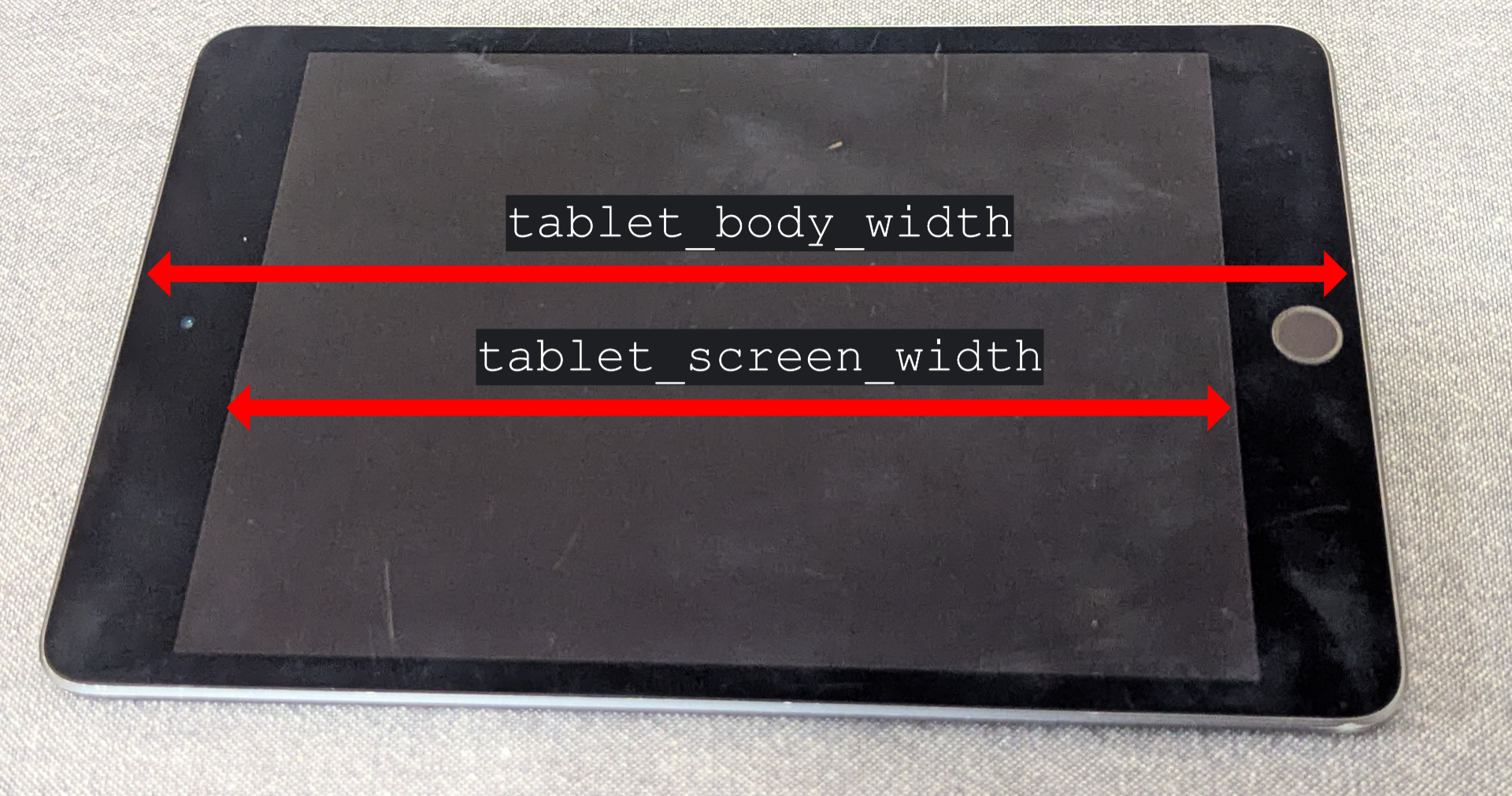 A picture of my heavily used iPad with tablet width instructions