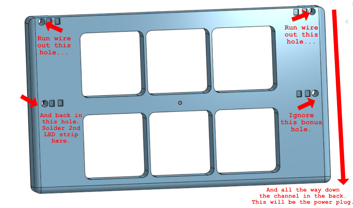 Diagram of how to route the wires through the display case.