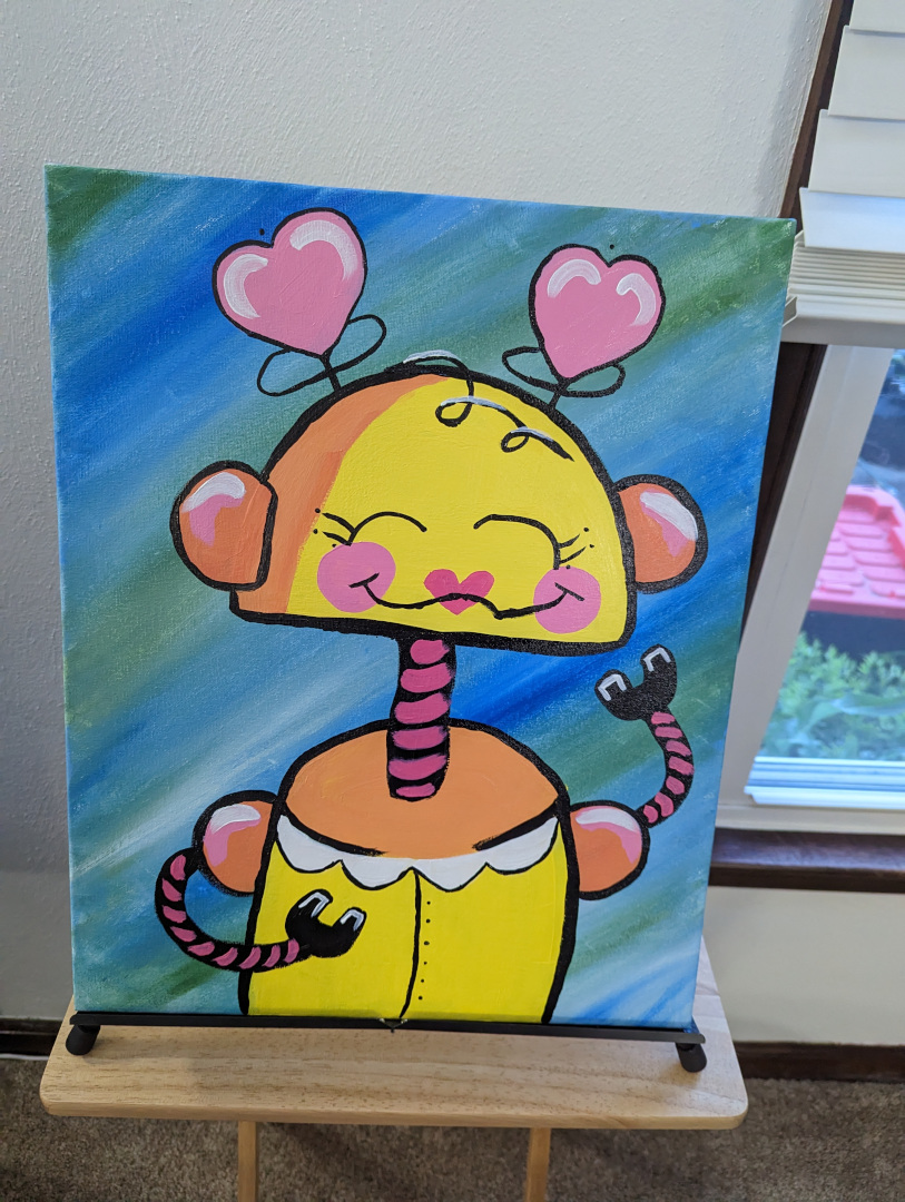 Painting of a cartoon style girl robot